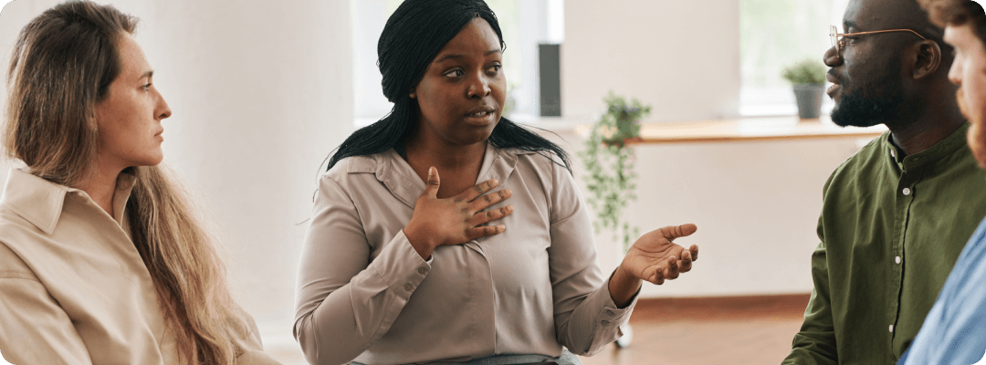 Woman talking in group